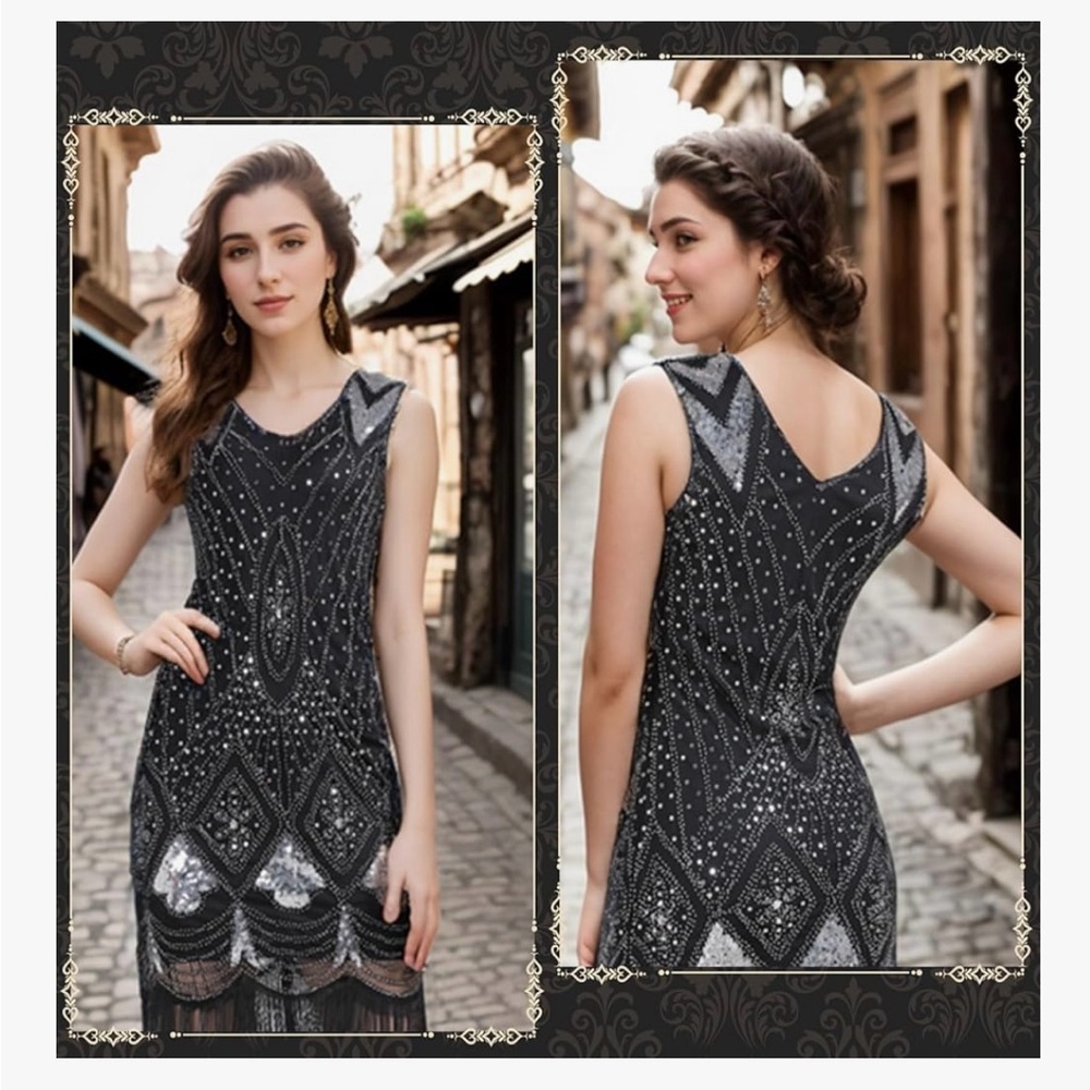 1920s Dress Gatsby Flapper Cocktail Dress & accessories